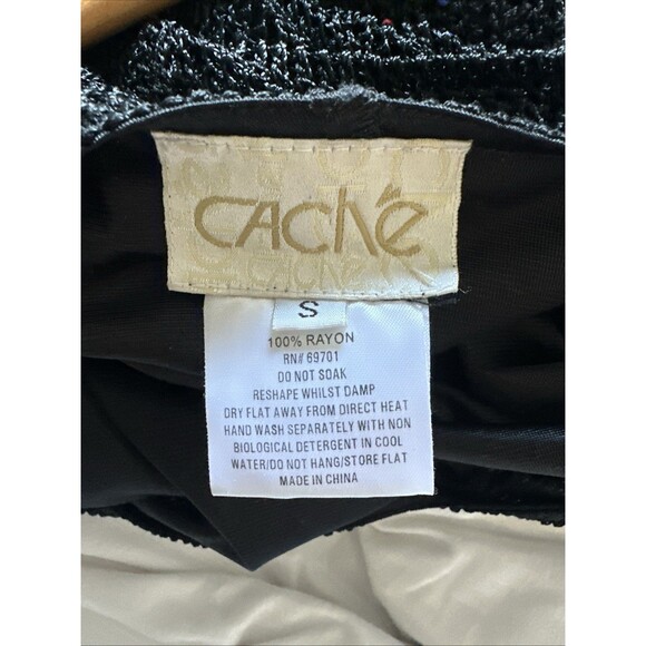 1990s Cache Crochet Dress Rainbow Beads Vintage Maxi Fringe Trim Boho Small - Picture 13 of 13